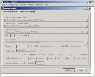 Configuración de la aplicación cargas masivas XML